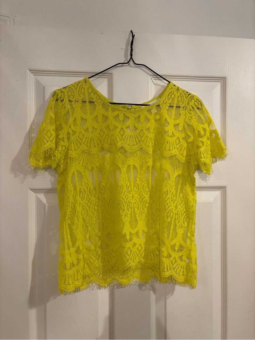 Decree Neon Yellow Lace Short Sleeve Blouse